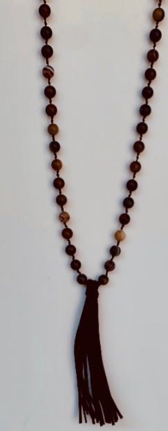 Brown Bead and Brown Tassel Necklace