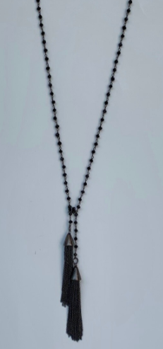 Gunmetal Fringe/Spinel Bead Lariat